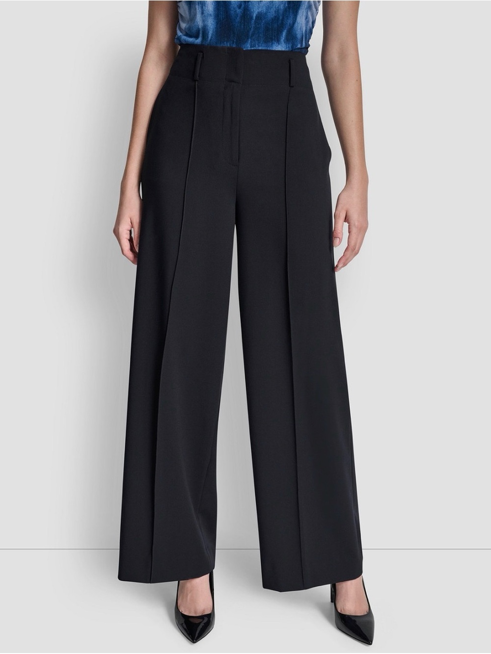 NWT DKNY Women’s Pintuck Wide Leg Pants. Size 12. Navy
